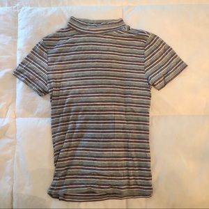 Grey Striped Mock Neck Top